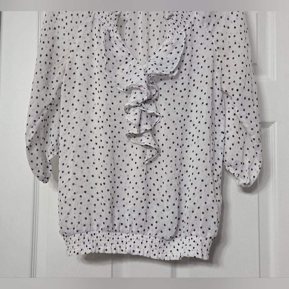 Old Navy White Polka Dot Blouse Size M - Picture 4 of 12